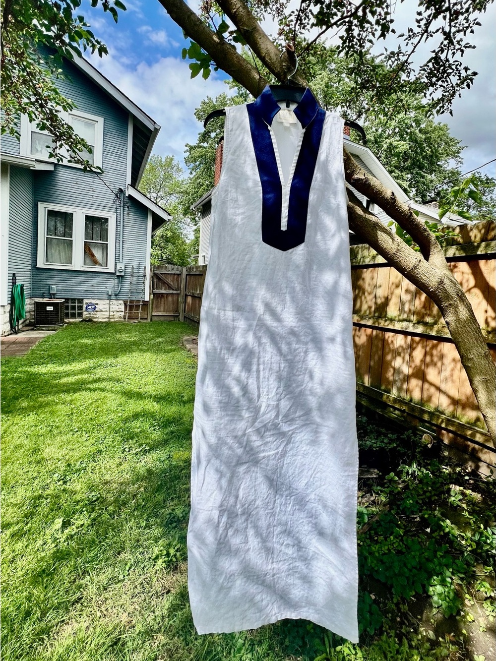 Sail to Sable White Maxi Dress with Navy Trim